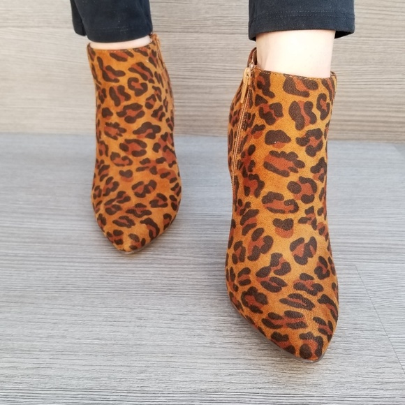 Vegan Suede Leopard Print Ankle Booties-F - Picture 8 of 8